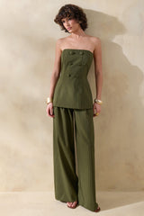 Hesper | Olive Pinstripe Wide-Leg Tailored Trouser