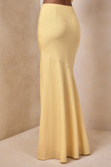 Vayla | Lemon Matte Satin Asymmetric Drop-Waist Maxi Skirt