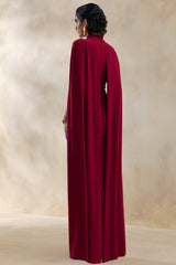 Dianelle | Berry High-Neck Maxi Dress With Cape-Sleeves