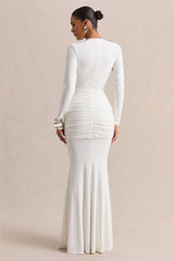 Palerma | White Draped Cowl-Neck Maxi-Dress With Gathered-Detailing