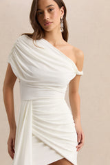 Dalina | White Asymmetric-Neck Mini Dress With Sash-Detail