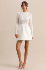 Mysteria | White High-Neck Lace Mini-Dress With Pocket-Details