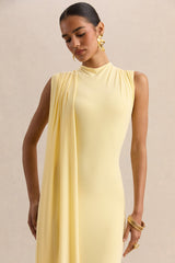 Oleandra | Lemon High-Neck Midi-Dress With Draped-Detail