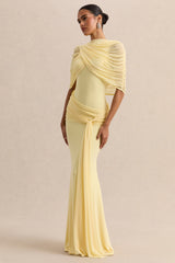 Mirene | Lemon Round-Neck Maxi-Dress With Gathered-Detailing And Sash