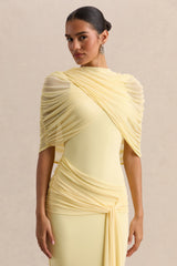 Mirene | Lemon Round-Neck Maxi-Dress With Gathered-Detailing And Sash