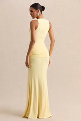 Mirene | Lemon Round-Neck Maxi-Dress With Gathered-Detailing And Sash