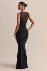 Lyssy | Black High-Neck Maxi Dress With Mesh-Detail
