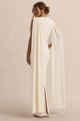 Belva | Cream Round-Neck Maternity Maxi Dress With Cape Detail
