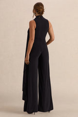 Renza | Black High-Neck Maternity Jumpsuit With Scarf Detail