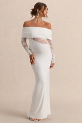 Artemisia | White Bardot-Neck Maternity Maxi Dress With Lace Detailing