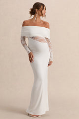 Artemisia | White Bardot-Neck Maternity Maxi Dress With Lace Detailing
