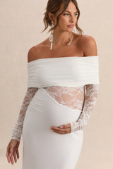 Artemisia | White Bardot-Neck Maternity Maxi Dress With Lace Detailing