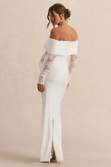Artemisia | White Bardot-Neck Maternity Maxi Dress With Lace Detailing