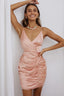 Biarritz Surplice Neckline Ruched Satin Mini Dress Peach