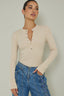 Henley Snap Front Bodysuit Beige