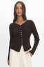 Louiz Button Front Ribbed Knit Cardigan Chocolate