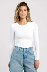 Long Sleeve Crewneck Bodysuit | White