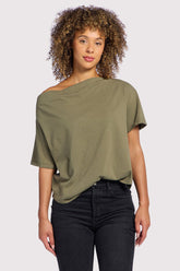Vintage Cotton Off The Shoulder T-Shirt | Olive