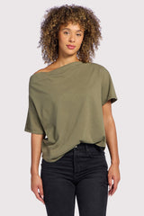 Vintage Cotton Off The Shoulder T-Shirt | Olive