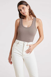 Ribbed Scoop Tank Bodysuit | Mocha