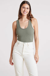Ribbed Scoop Tank Bodysuit | Olive