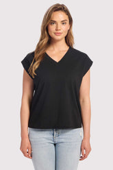 Soft Cotton V-Neck Muscle Tee | Black