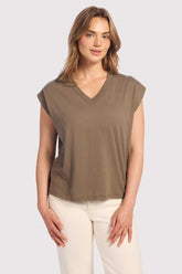 Soft Cotton V-Neck Muscle Tee | Mocha