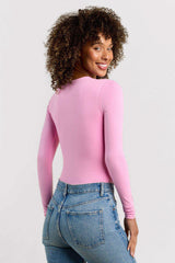 Cotton Stretch Long Sleeve Crewneck Bodysuit | Bubblegum Pink