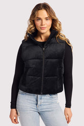 Ribbed Velour Puffer Vest | Black