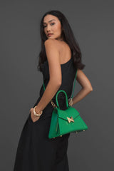 Green Small Structured Leather Top Handle Bag