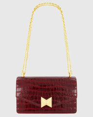Crocodile Leather Shoulder Bag With Gold Hardware