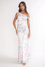 Lylah Asymmetric Neckline Mesh Maxi Dress Floral Blue