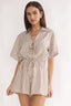 Devon Tie Front Romper Stripe Chocolate