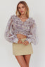 Forever Young Balloon Sleeves Cropped Blouse Purple Multi