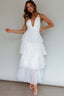 Auguste Tiered Frill Midi Dress White