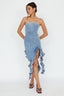 After Party Ruffle Trim Mini Dress Denim Blue
