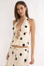 Under The Moons Tied Front Halter Top Polka Dot Beige