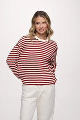 Boyfriend Stripe Tee | Scarlet White Stripe