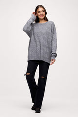 Cozy Knit Cable Crewneck Sweater | Charcoal