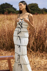 Summer Breeze | White Strappy Gathered Tiered Maxi Dress