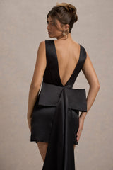 Peace | Black Satin Mini Dress With Drape Detail