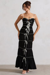 Summer Breeze | Black Strappy Gathered Tiered Maxi Dress