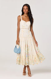 Inixyf Pellagia Embroidered Eyelet Tiered Midi Dress