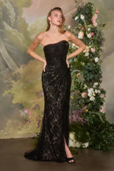 A1497 - Strapless Lace Evening Gown - Andrea & Leo