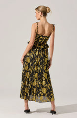 Lbruh Emerys Pleated Metallic Floral Maxi Dress