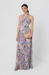 Inixyf Samantha Floral Halter Pleated Gown