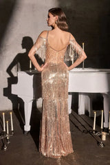 Nyla Gown - Rose Gold Fringe Sequin Evening Dress