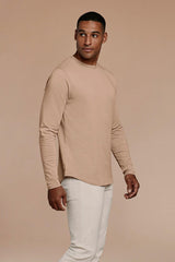 Long Sleeve Curved Hem T-Shirt | Sand
