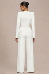Prize | Cream Crew-Neck Jumpsuit With Embellishment Detail