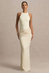 Akari | Cream Crew-Neck Maxi Dress With Satin Skirt